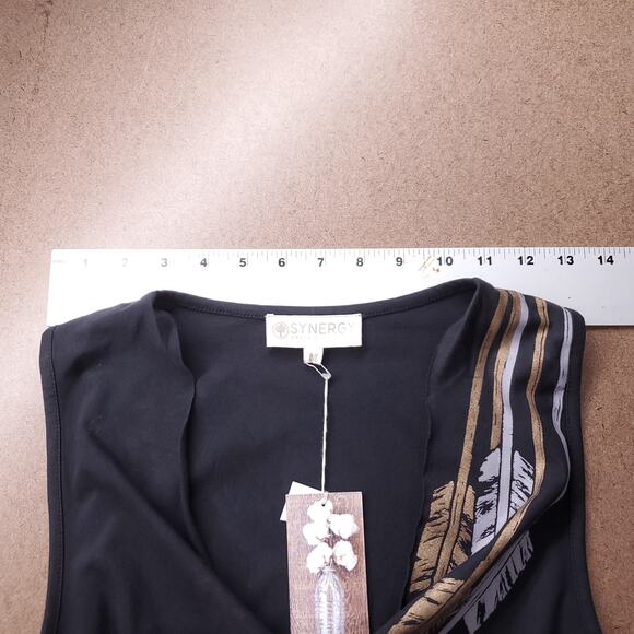 NWT Synergy Shift Dress Size M Black Arrow/Feather Motifs Scoop Neck Knee Length - Picture 6 of 14